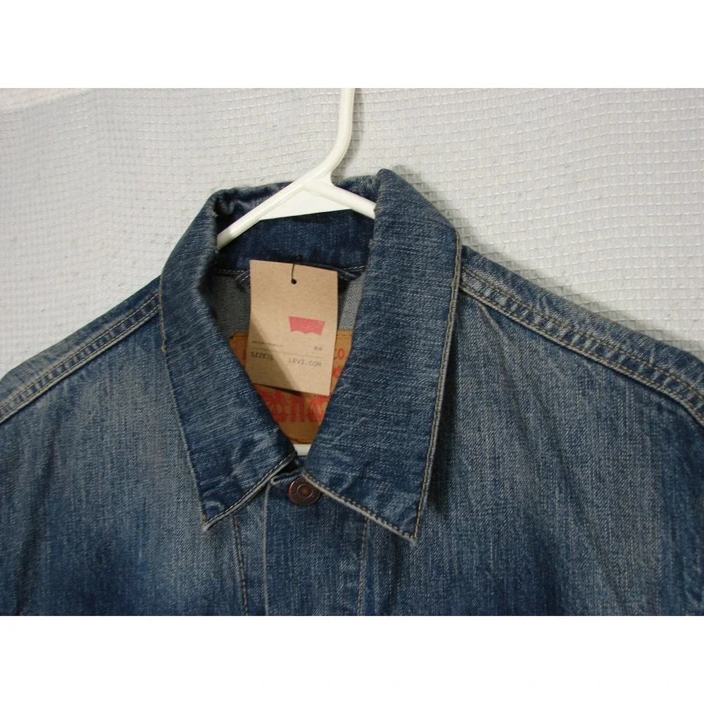 New 2012 Levis Blue Jean Trucker Denim Jacket Classic Iconic Factory Distress L